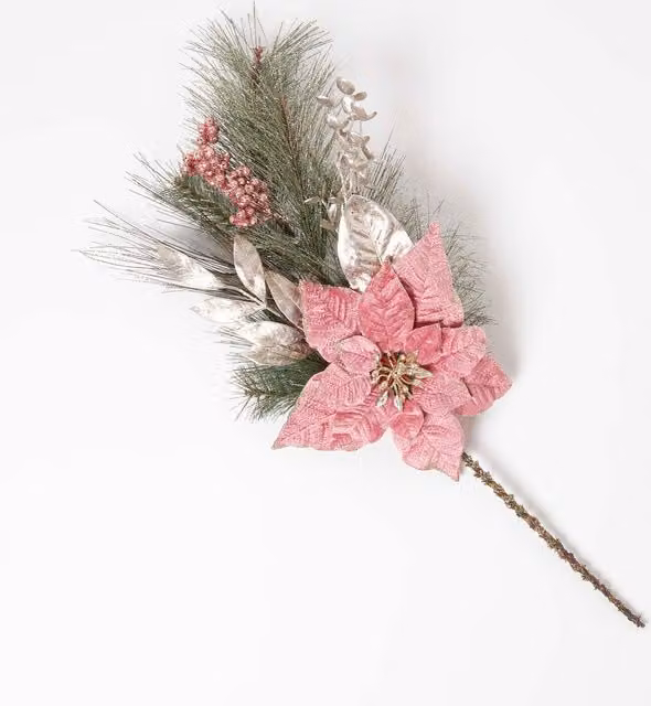 Homescapes Pink and Green Poinsettia Christmas Swag, 71 cm