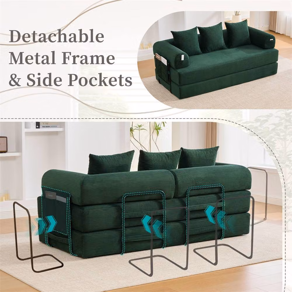 Direct Wicker 2 Pack Foldable Metal Frame L-Shape Sofa in Green with Sleeping Function and Scatter Cushions – 8