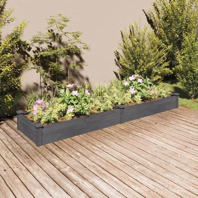 Berkfield Home Garden Raised Bed with Liner in Grey, Solid Wood Fir, W/D/H: 240 x 60 x 25 cm – 1