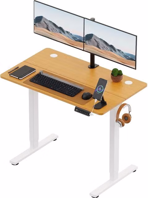 VonHaus Electric Height Adjustable Standing Desk in Brown with USB-C Charging, W/D/H: 118 x 60 x 72 cm to 118 x 60 x 100 cm – 1