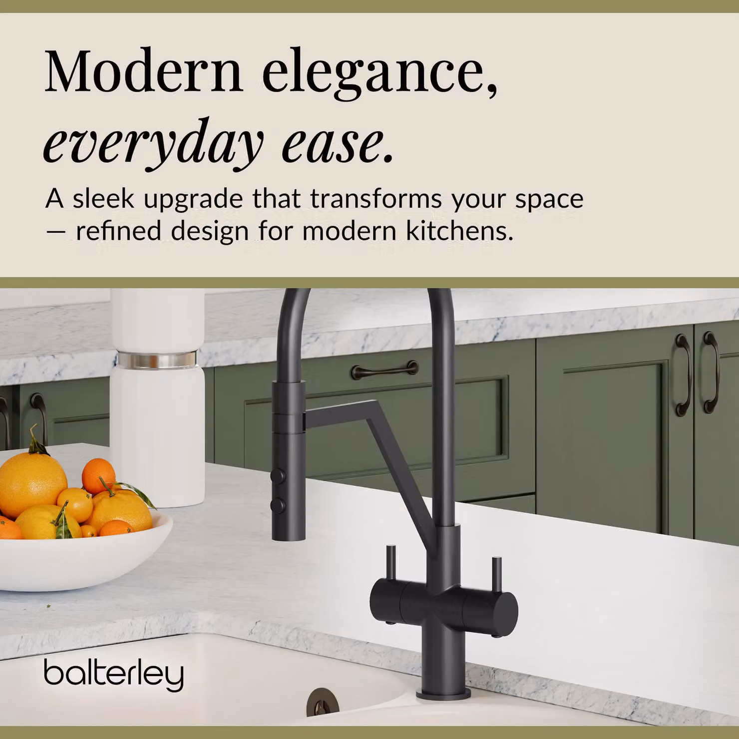 Balterley Rana Kitchen Mono Mixer Tap with Curved Swivel Spout and Dual Lever, Matt Black, H 25.8 cm, W 43.6 cm, D 22.0 cm – 3