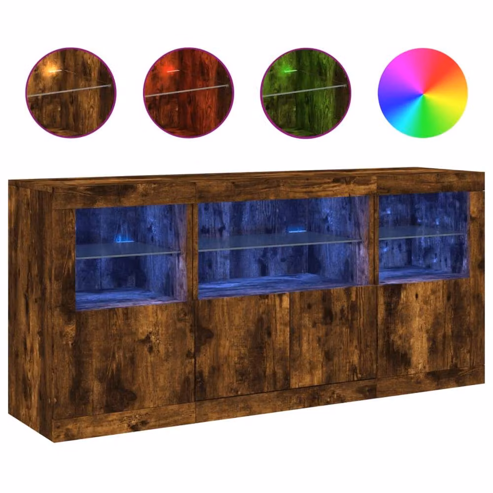 Berkfield Home Modern Smoked Oak Sideboard with Integrated LED Lights, Brown, W: 142.5 cm, D: 37 cm, H: 67 cm – 2