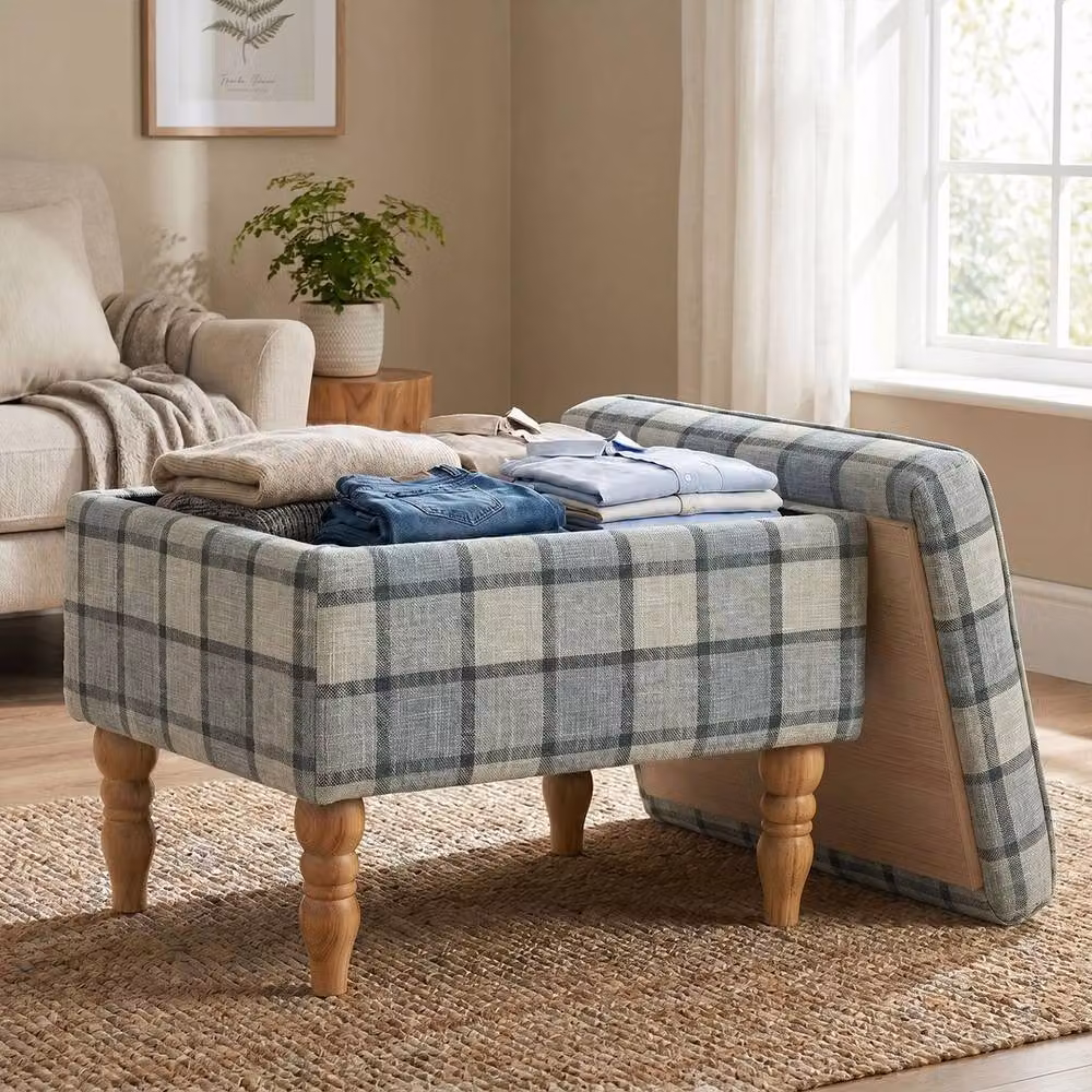 NESTLUNE Multicolour Fabric Upholstered Rectangular Footstool – 4