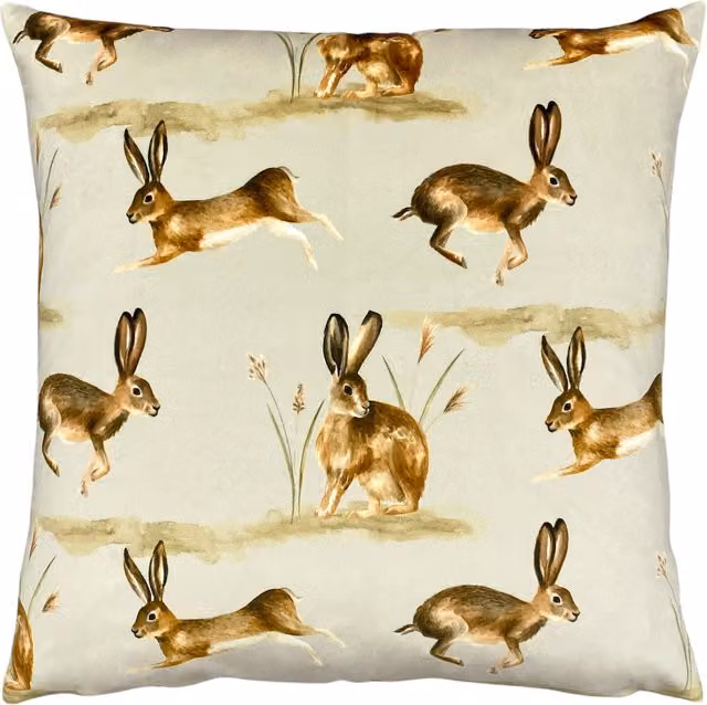 Make it a Home Country Running Hares Square Cushion in Taupe with Polyester and Feather Filling
