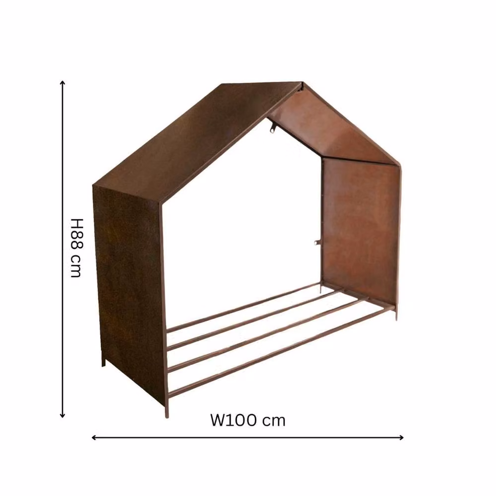 Lemon Pavilion Metal Outdoor Log Storage in Brown, W100 x D38 x H88 cm – 4