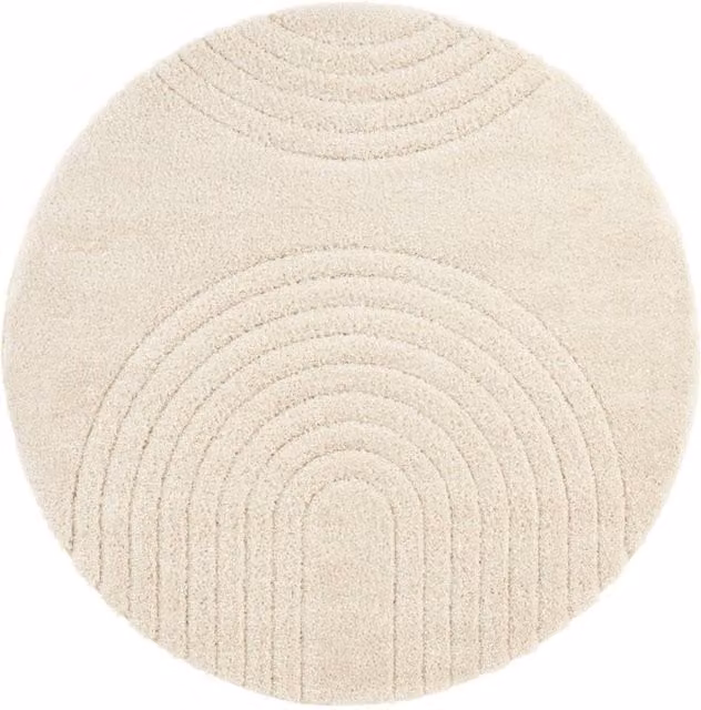 THE RUGS Fergus Geometric Deep Pile Round Rug in Beige, Diameter: 160 cm