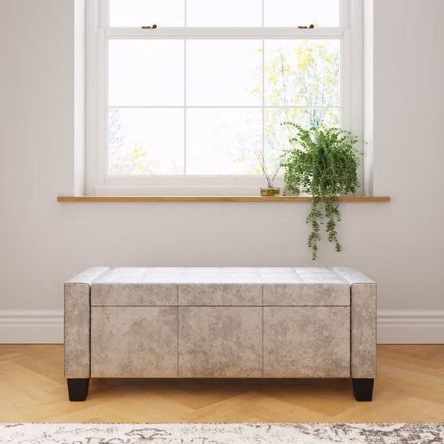 GFW Verona Ottoman Bench in Oyster Crushed Velvet and Beige