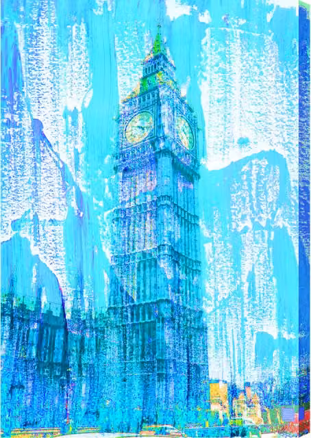 Benjamin Tate Design LTD London Crazy Ben Blue Graphic Abstract Art Wrapped on Canvas, Width: 92 cm
