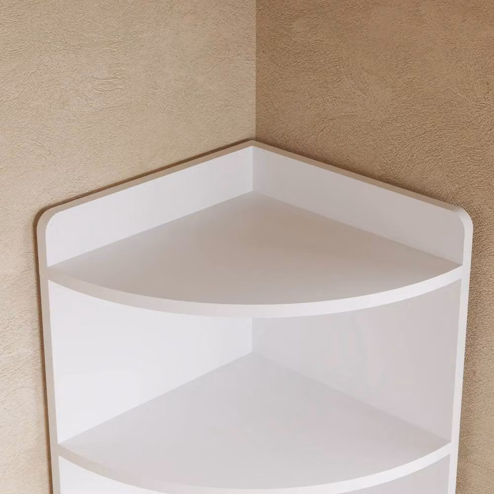 VOGREX White Corner Cabinet with 4 Shelves, 4 Drawers and Gold Handles – 3