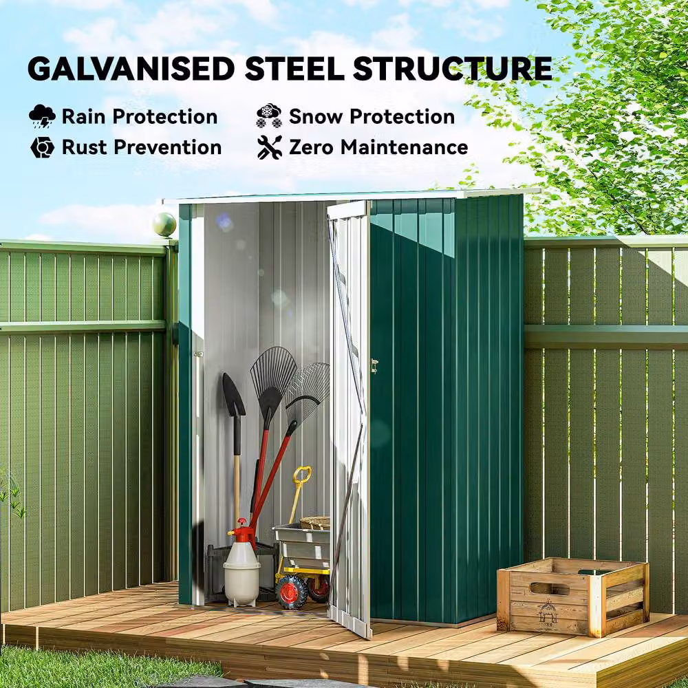 Rolipo Metal Garden Shed with Sloped Roof and Lockable Door, Green, W: 152.4 cm, D: 91.44 cm, H: 91.44 cm – 6