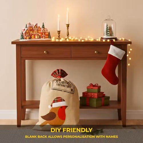Shatchi Large Robin Santa Sack in Multicolour Burlap Hessian Linen, W/D/H: 70 x 50 x 50 cm – 6