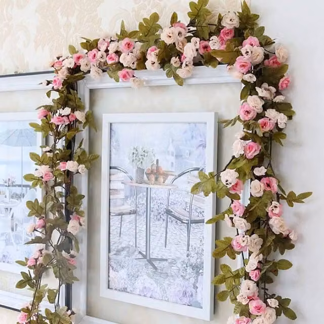 FLAVORA Pink and Multicolour Artificial Rose Flower Vine Hanging Garland with Foliage