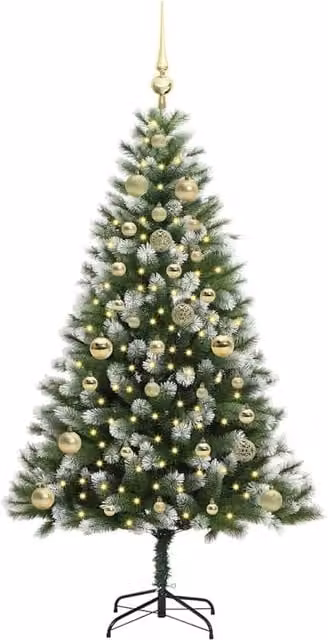 Berkfield Home Lush Artificial Hinged Christmas Tree with Flocked Snow in Green and White, Height: 150 cm – 1