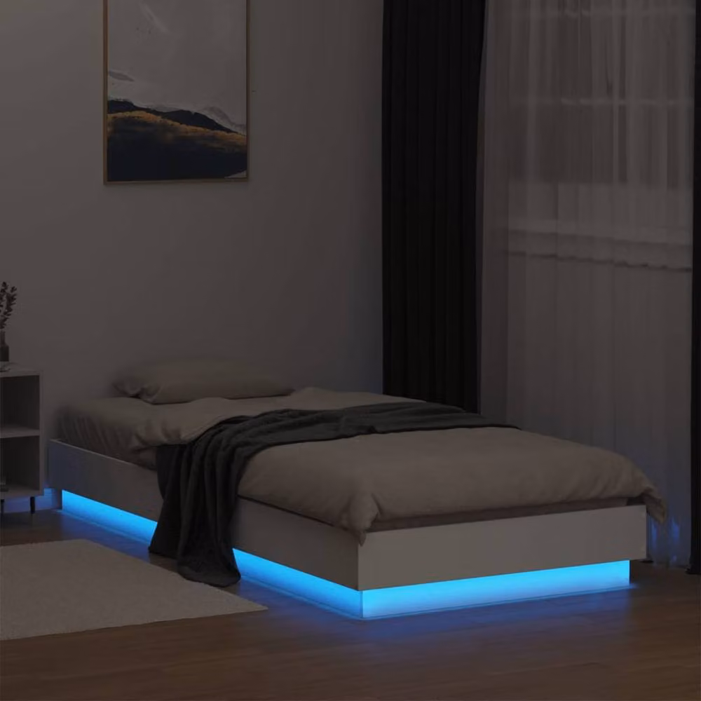 Berkfield Home Modern White Bed Frame with LED Under-Bed Lighting and USB Charging Port, W: 100 cm, D: 200 cm – 3