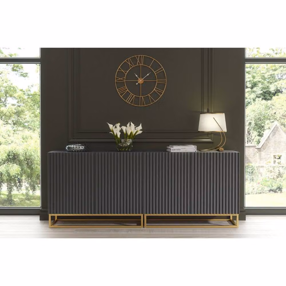 Mex Furniture LTD Ripple Duo Sideboard in Dark Grey with Fluted Doors, W: 200 cm, H: 80 cm, D: 35 cm – 2