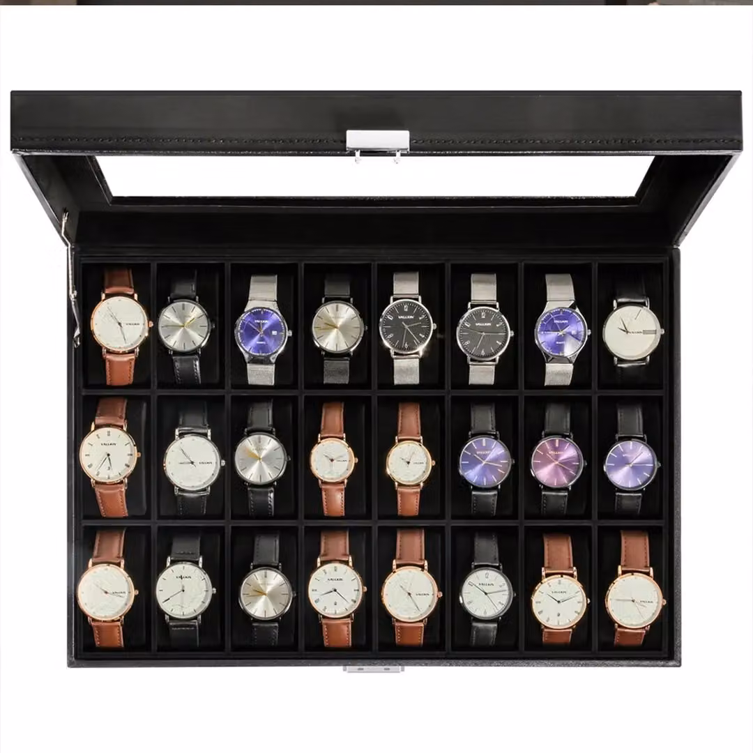 SPETLEK 24 Grid Watch Display Box and Jewelry Storage Case with Glass Lid, Black – 4