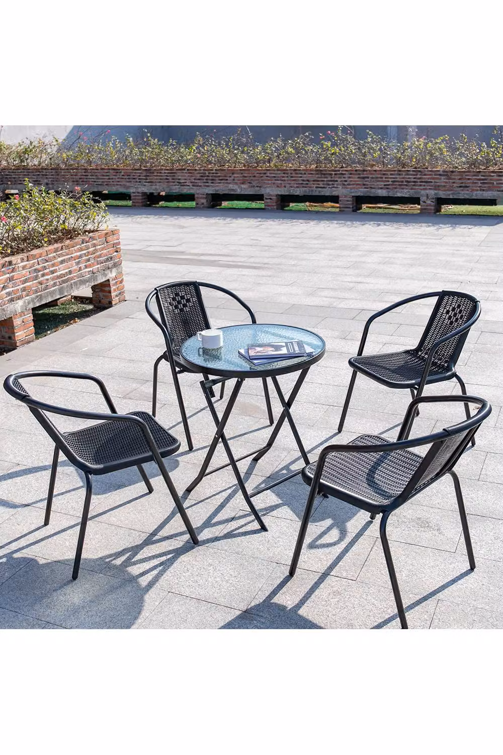 Living and Home Avondale 4 Seater Dining Set in Black with Glass, Rattan and Steel – 2