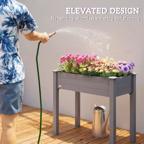 Outsunny Wooden Raised Bed for Vegetable and Ornamental Gardens, Grey, W: 46 cm, D: 59 cm, H: 76 cm – 4
