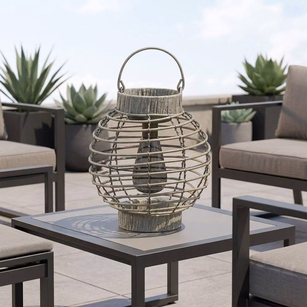 Garden Greatness Slate Terra Solar Rattan Style Garden Lantern in Sand, W/D/H: 23.5 x 22.5 x 22.5 cm – 2