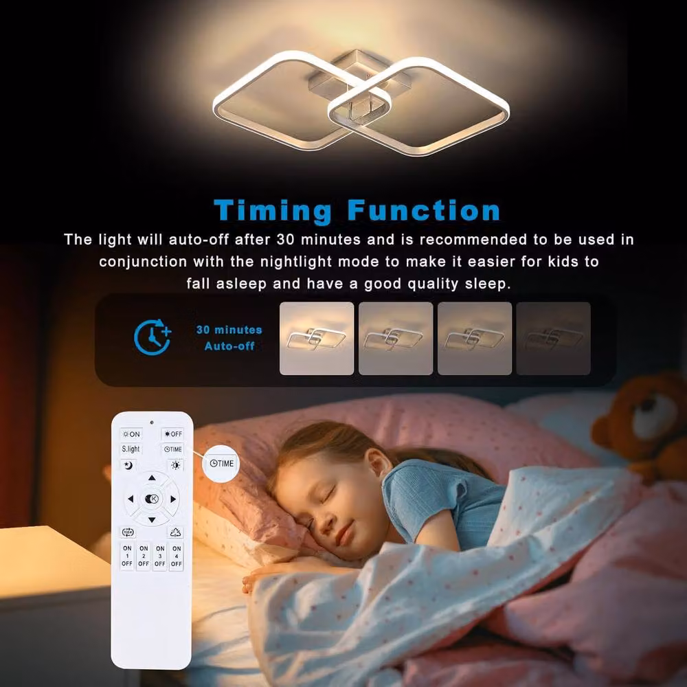 Goeco Modern Square LED Ceiling Light in Metallic Silver, 50W, Dimmable with Remote Control – 3