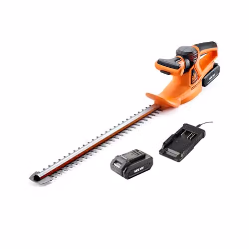 LawnMaster MX 24V Cordless Reciprocating Hedge Trimmer with Rechargeable Battery and Charger, Orange, 52 cm Blade