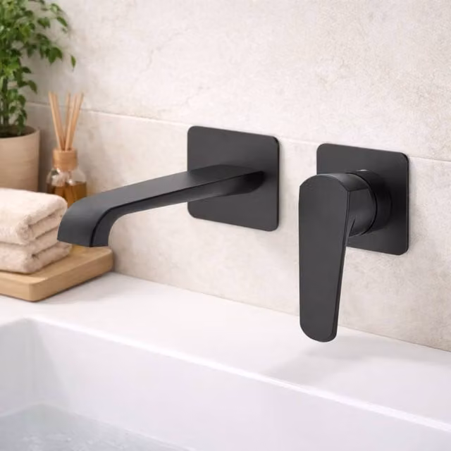 Bathroom Kingdom Montana Wall Mounted Basin Filler Tap in Matt Black
