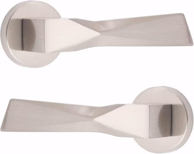 Golden Grace Aura Bathroom Complete Door Handle Hinge Set in Polished Silver Nickel