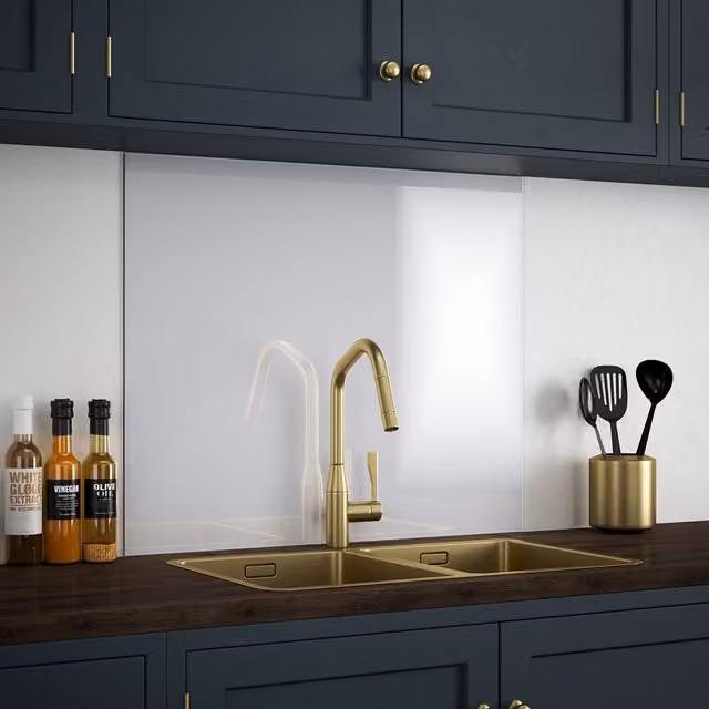 Platinum Self Adhesive Glass Kitchen Splashback - Grey, Width: 90 cm