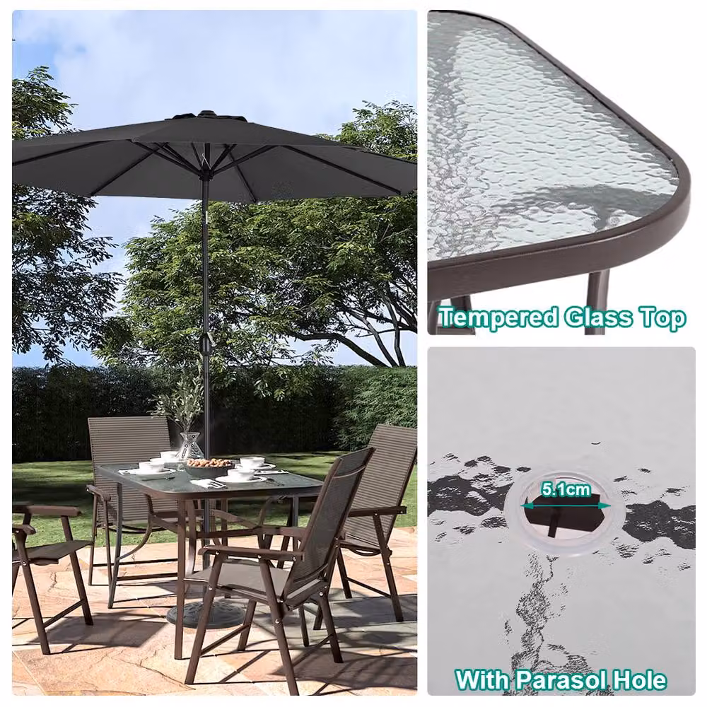 Living and Home Modern Brown Tempered Glass Garden Dining Table – 7