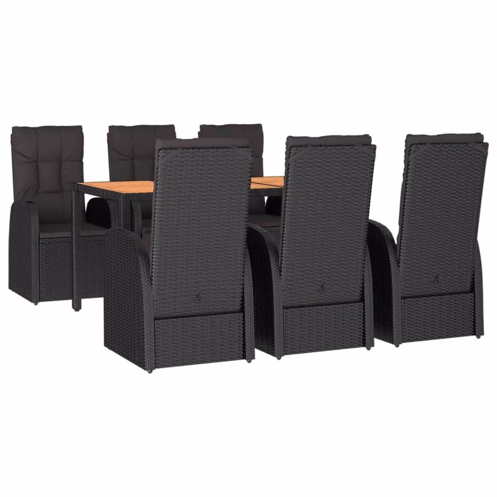 Berkfield Home 7 Piece Modern Garden Dining Set in Black Poly Rattan and Solid Acacia Wood – 3
