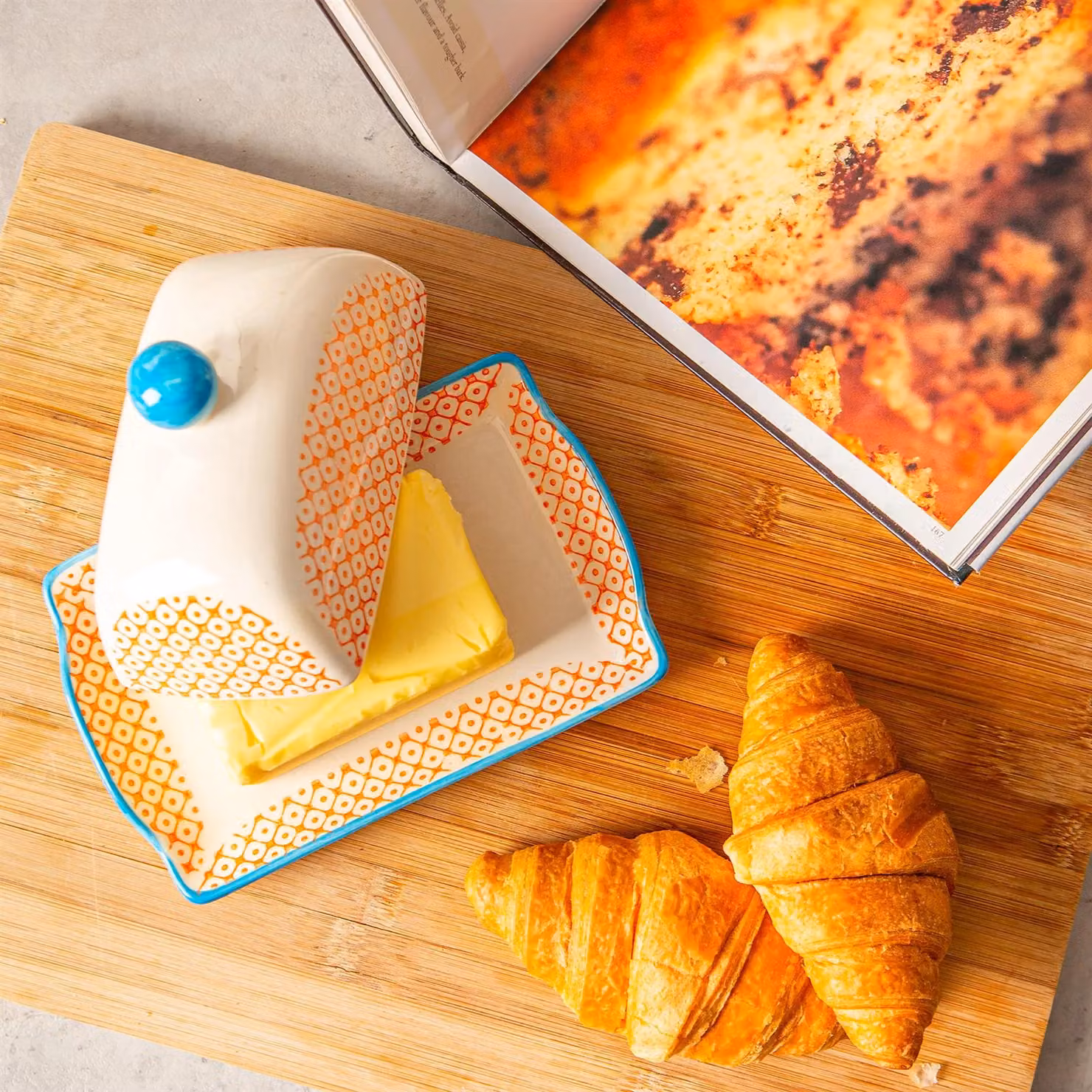 Nicola Spring Hand-Printed Geometric Stoneware Butter Dish in Orange, W: 18.5 cm, D: 12 cm – 2