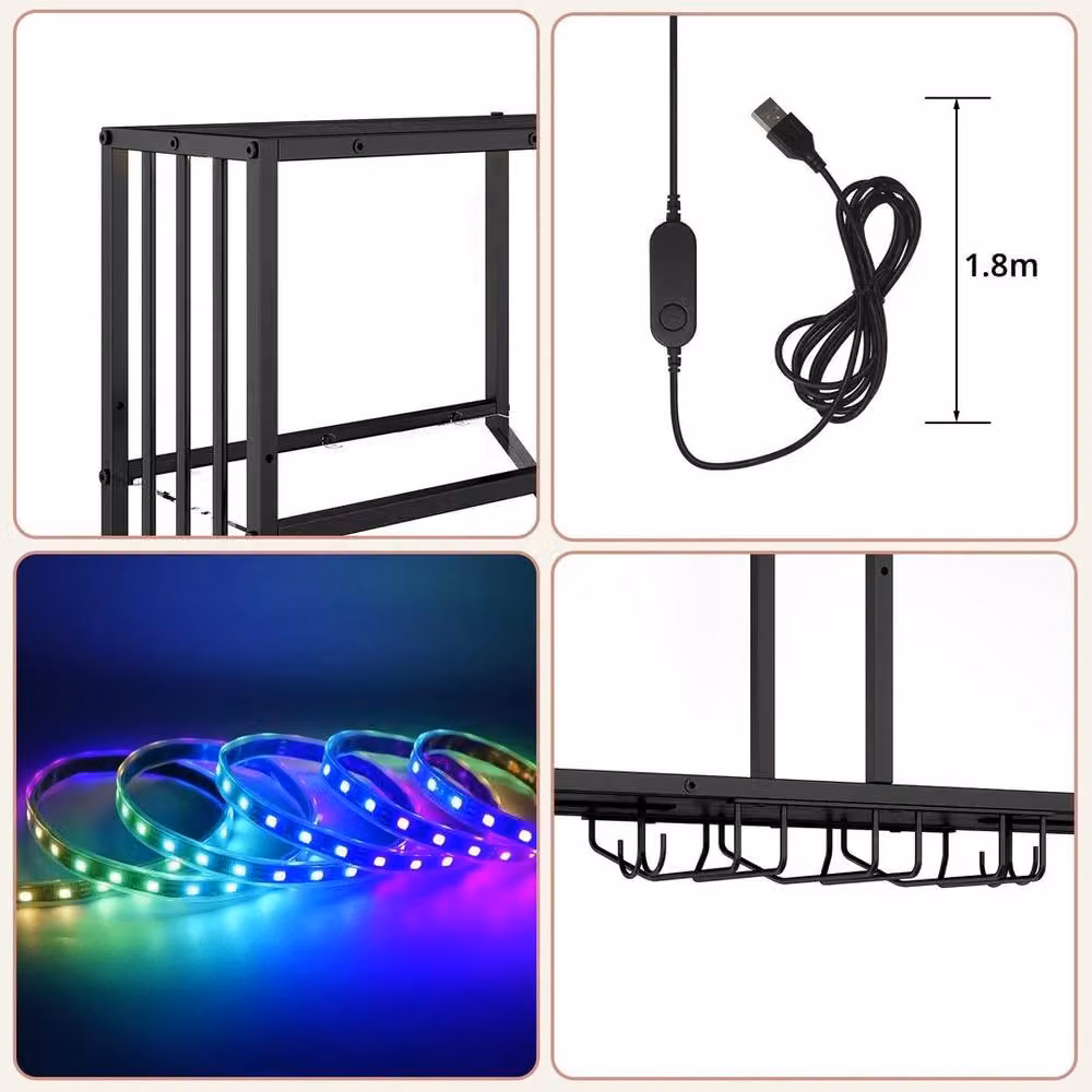 FORGEVIO Wall Mounted Metal Wine Rack with RGB LED Lighting in Matt Black, Width: 50 cm – 3