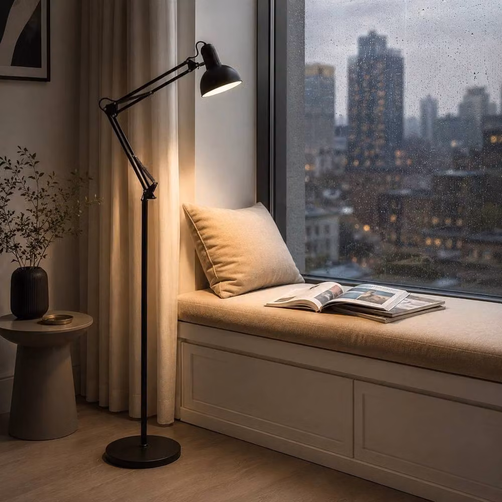 PAWNORA LED Floor Lamp with Adjustable Flexible Swing Arms in Black – 3