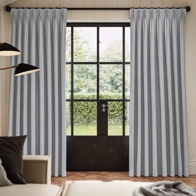 Ante Decor Lusso No Joins Made To Measure Blackout Curtains in Blue and Grey Velvet and Chenille