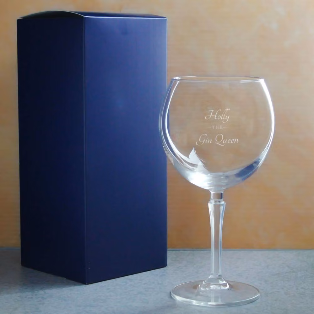 Uniqueful Personalised Hudson Gin Balloon Cocktail Glass with The Gin Queen Design in Clear Glass – 2