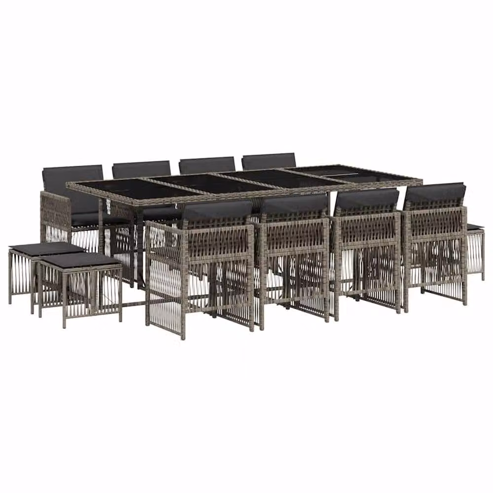 Berkfield Home 13 Piece Grey Poly Rattan Garden Dining Set with Cushions – 2