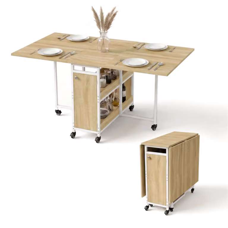 Stovra Industrial Drop-Leaf Folding Dining Table with Castors, Brown and Black, W/D/H: 152 x 80 x 76 cm