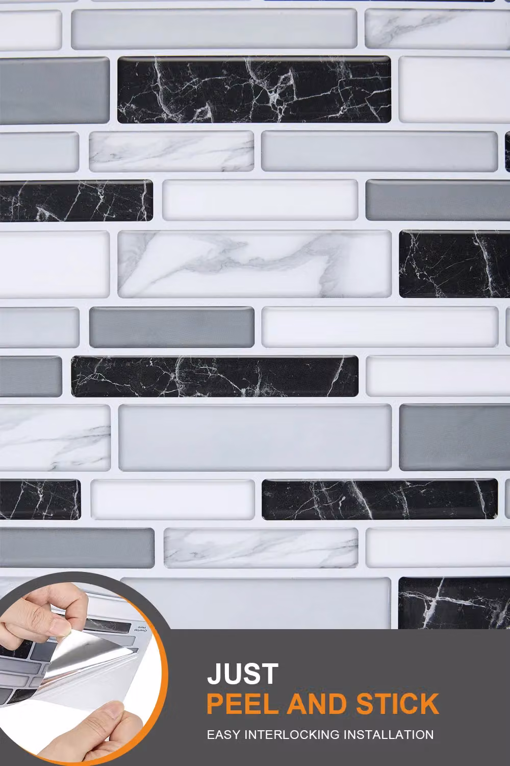 Living and Home 10-Piece Self-Adhesive Marble Pattern Wall Tile Stickers in Multicolour – 5