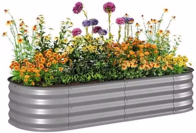 NESTLUNE Galvanised Steel Raised Garden Bed Planter Box in Silver
