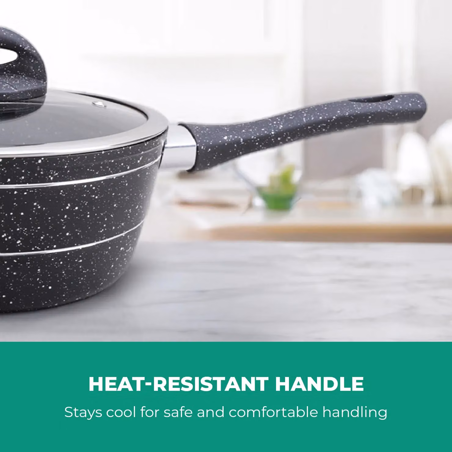 Royalford Non-Stick Granite Coating Multipurpose Saucepan with Glass Lid, Black, Diameter: 16 cm – 5