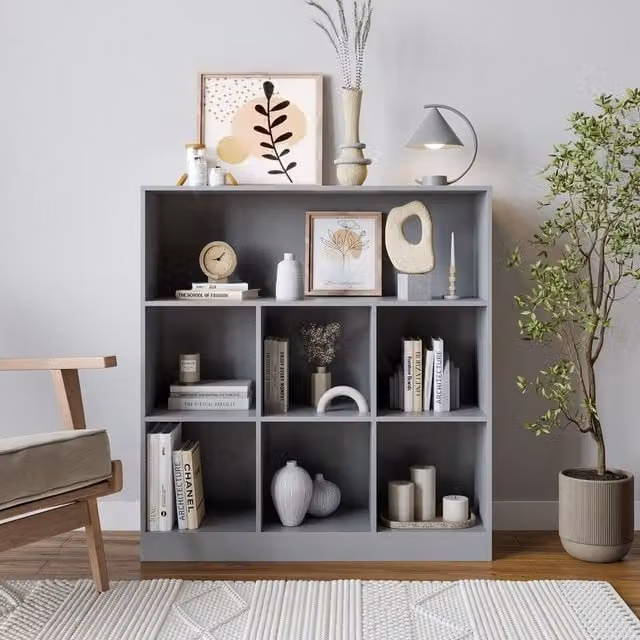 URBNLIVING Modern 7 Cube Wooden Bookcase in Grey