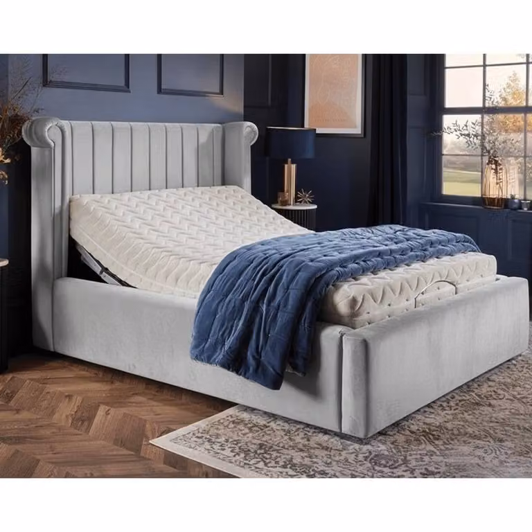 Paradise Beds Ltd Majestic Electric Adjustable Bed with Mattress and Headboard in Silver, W/D/H: 120 x 200 cm