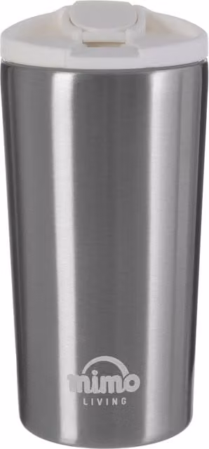 Orsina Silver Finish 250ml Insulated Stainless Steel Travel Mug with Lid, White and Silver
