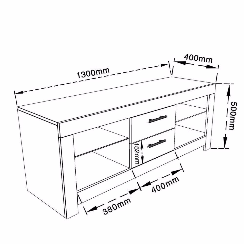 FLAVORA High Gloss White TV Stand Unit with Integrated Lighting, W/D/H: 130 x 40 x 50 cm – 1