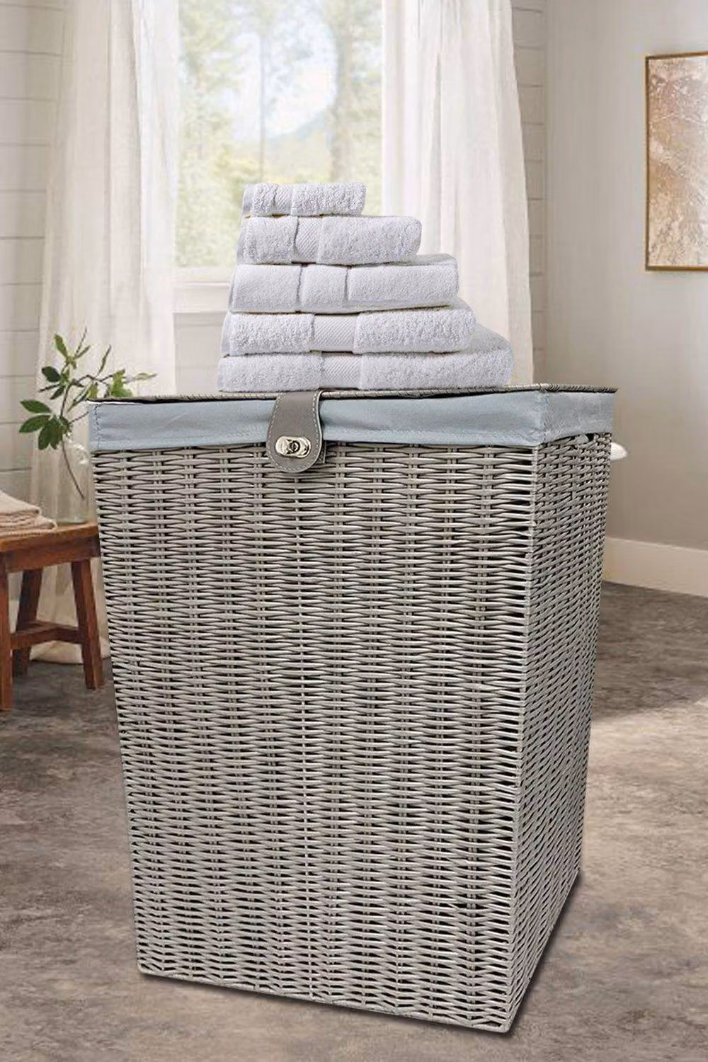 Clarisworld Grey Resin Laundry Clothes Basket with Lid – 2