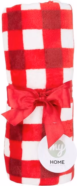 My Home Classic Red and White Checked Gingham Printed Fleece Throw