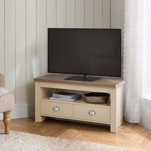 Birlea Highgate Corner TV Unit in Cream and Oak Effect Shabby Chic Style – 1