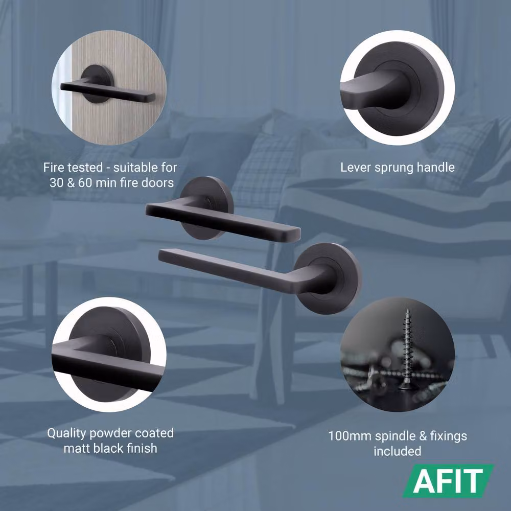 AFIT Matt Black Aluminium Internal Lever On Rose Door Handle – 3