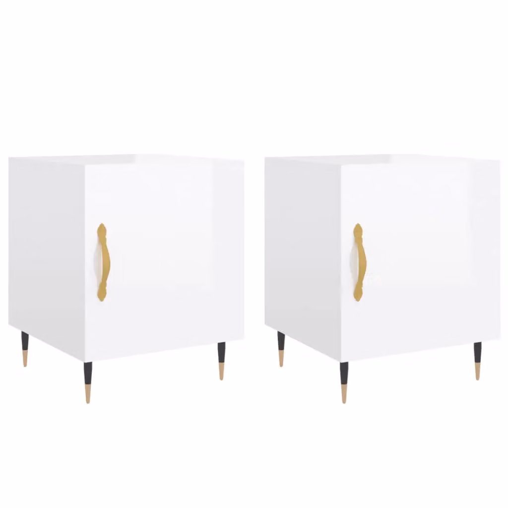 Berkfield Home Set of 2 High Gloss White Modern Bedside Cabinets W/D/H: 40 x 40 x 50 cm