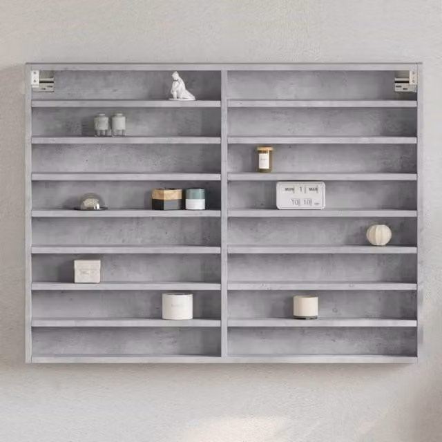 Berkfield Home Vitrine Cabinet in Concrete Grey with Glass Doors and Open Shelving, W/D/H: 100 x 8.5 x 75 cm